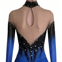 Robe de patinage artistique dégradé noir bleu violet, col montant, manches longues, ornée de strass, costume de danse sur glace pour adultes et enfants