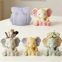 Moule en silicone DIY pour pot de fleurs en béton, motif éléphant 3D mignon, fait main, pour résine époxy Jesmonite, bougeoir, pot de plante