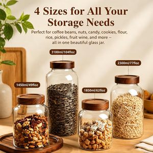 Wide Mouth <b>Large</b> Capacity Kitchen Storage Borosilicate Glass Spice Storage Container <b>Jar</b> with Thread Wooden Lid for Food Storage - Product Image 5