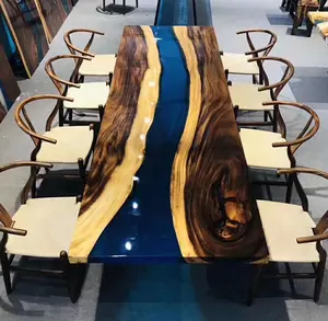 יוקרה קפה מוצק עץ נהר עיצוב שולחן אוכל מסעדה שולחן שרף אפוקסי שולחן