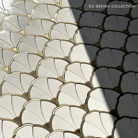 Carreaux de mosaïque en pierre dorée à motif éventail, revêtement de sol en pierre naturelle pour hôtels, villas, intérieur et extérieur