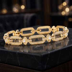 Pulsera de Cadena de Oro Amarillo de Lujo con Moissanita, Corte Brillante Redondo, Eslabones Geométricos, para Uso Diario Femenino - Product Image 3