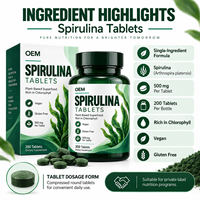 Comprimés de Spiruline Premium à Base de Plantes, Nutrition à la Chlorophylle pour Adultes Actifs, Bien-être Quotidien, Fournisseur OEM Marques Blanches