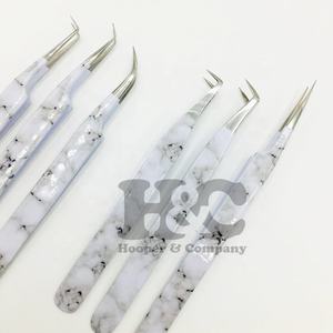 Nuevas pinzas de diseño de mármol para extensión de pestañas, pinzas de extensión de pestañas, logotipo de etiqueta privada, pinzas de pestañas con punta plateada de visón - Product Image 1