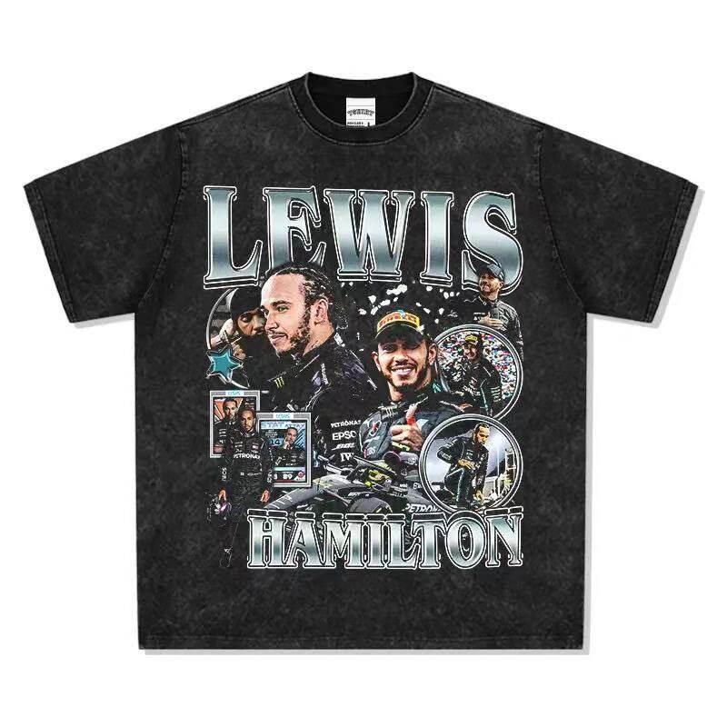 Hamilton - Camiseta negra de manga corta, con triple lavado.