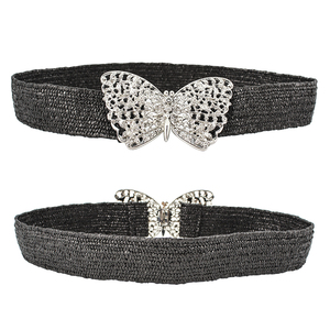 Cinturón <span class=keywords><strong>de</strong></span> vestir <span class=keywords><strong>de</strong></span> <span class=keywords><strong>mujer</strong></span> elástico <span class=keywords><strong>rafia</strong></span> botón mariposa <span class=keywords><strong>de</strong></span> metal a la moda personalizado <span class=keywords><strong>de</strong></span> fábrica al por mayor - Product Image 1