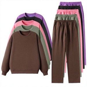 Fall Winter Fleece Sweatsuit Men Women Wide Leg Jogging <b>Set</b> Custom Logo OEM Manufacturer - Product Image 2