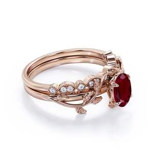 แหวนเงินแท้ 925 ประดับทับทิมและเพทายสังเคราะห์ ดีไซน์คลาสสิก หรูหราด้วยพลอยสีแดง แหวนทับทิมและเพทายสังเคราะห์ สไตล์วินเทจ - Product Image 3