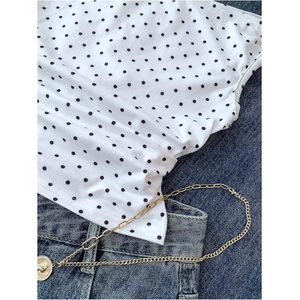 FOXA Crop top à pois pour fille, épaules dénudées, sans manches, froncé, respirant, style Y2k - Product Image 3