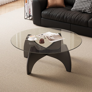 NKAHS Modern Glass Coffee <b>Table</b> with Wood Frame <b>Small</b> <b>Round</b> Design for Living Room and Balcony Use - Product Image 2