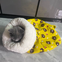 Lit pour animaux de compagnie en forme de grotte, en tissu peluche épais, mignon, coloré, en fausse fourrure, tendance, chaud, pour chat