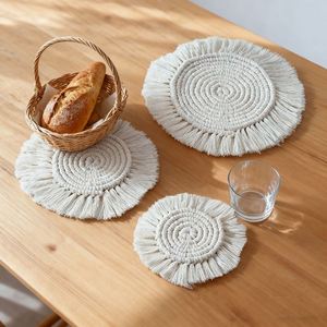 Bohemian Style Coffee Coasters Eco-Friendly Cotton <b>Rope</b> Woven Round Coasters, Stocked Eco-Friendly Coasters for Home/Kitchen - Product Image 6