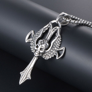Skull <b>Cross</b> Pendant Necklace Stainless Steel Punk Rock Party Accessory SP223 - Product Image 3