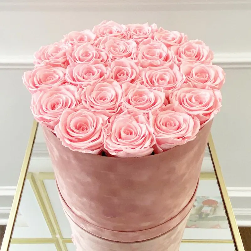SumFlora-Rosa preservada, caja de flores redondas de terciopelo, flor eterna real disponible, rosas preservadas personalizadas, venta al por mayor
