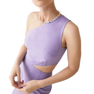 Vestidos de Rayón MANNI, <span class=keywords><strong>Vestido</strong></span> Color <span class=keywords><strong>Lila</strong></span> <span class=keywords><strong>Morado</strong></span>, Un Hombro Descubierto, Sin Mangas, Corte Midi, Vestidos Casuales de Verano <span class=keywords><strong>para</strong></span> <span class=keywords><strong>Mujer</strong></span>, Servicio OEM - Product Image 4