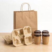 Plateau porte-gobelets en pulpe de bambou écologique, support de boissons en fibre moulée de qualité alimentaire pour restaurants, cafés, livraison et vente à emporter