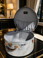 Boîte de voyage personnalisée, boîte cadeau décorative, boîte à cosmétiques ronde, emballage en cuir, boîte à chapeau de cowboy de plage, grande boîte de voyage avec poignée