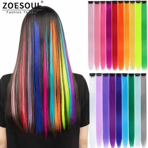 Wholesale Colored Straight Hairpiece 1pc 18inch 5g Multi-colors Party Highlights Synthetic Clip in on Hair Extension for women