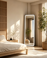Miroir LED pleine longueur avec bordure lumineuse blanche, rectangulaire arrondi, sur pied, pour chambre, dressing, entrée, décoration intérieure, vente en gros