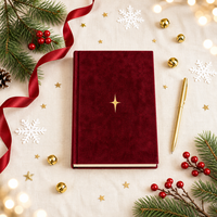 Carnet de notes personnalisé pour Noël, rouge vin, étoile dorée, couverture rigide, papier A5, finition suédée, 80 feuilles, cadeau d'entreprise, WANGHAN LUX-X010, ruban