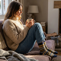 Chaussettes personnalisées avec logo, style vintage Fair Isle, en laine chaude, anti-humidité, anti-odeur, pour temps froid, usage quotidien, travail, streetwear, certifiées CE, OEM