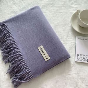 Bufanda de invierno para mujer al por mayor con borlas, chal de pashmina liso de color sólido, bufandas y chales de cachemira de lujo cálidos para mujer - Product Image 6