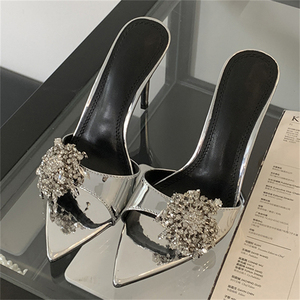 2025 New Design Women's Open Toe Stiletto Heels Wedding <b>Shoes</b> Non-slip Rhinestone Crystal for Spring Anti-Slippery Flat - Product Image 2