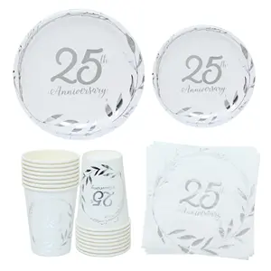 Одноразовая посуда на 25-ю годовщину, тарелки для вечеринок, салфетки для взрослых, товары для дня рождения, свадьбы, тарелки