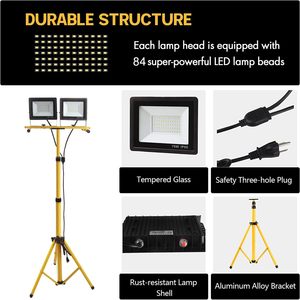Lámpara de Trabajo LED con 2 Cabezales Ajustables y Trípode Plegable, Lámpara Impermeable con Interruptor Individual, Lámpara de Trabajo LED Comercial - Product Image 6