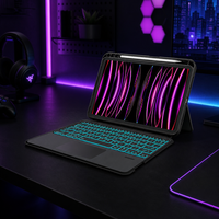 Yeni Çok Fonksiyonlu BT Kablosuz Klavye Kılıfı iPad Pro 12.9" Air 13" RGB Arkadan Aydınlatmalı 360 Derece Dönebilen Çıkarılabilir Klavye