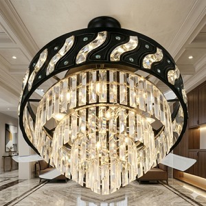 Modern <b>LED</b> <b>Ceiling</b> Fan with <b>Crystal</b> Chandelier Retractable Blades Remote Control Silent Motor Luxury Home Decor - Product Image 3