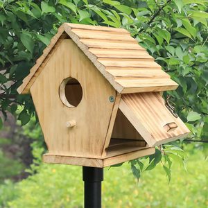Casa para Pájaros Moderna de Madera Marrón para Uso en Exteriores, Caja de Anidación para Colgar en la Pared para Pinzones y Cardenales - Product Image 2