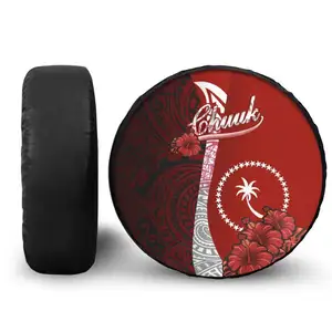 Drop Shipping Polynesian Tribal CHUUK Red Hibiscus Flower Printed Custom Tyre Covers for Spare Tyre Car Exterior Accessories