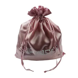 लक्जरी गुलाब गोल्ड साटन Drawstring बैग के लिए बाल विस्तार के साथ लोगो