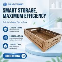 Caisse pliable en plastique à grain de bois, ventilée, panier de rangement pliable, empilable, boîte de livraison de fruits frais