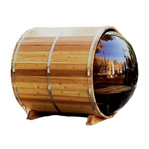 Sauna panoramique en tonneau de côtes avec fenêtre en acrylique en pin ou cèdre pour 2-8 personnes - Product Image 2