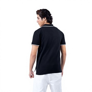 Camisa Negra Personalizada para Hombre, Manga Corta, Cierre de Contraste, Transpirable, de Algodón, Informal, Veraniega, Estilo Urbano, Minimalista - Product Image 4