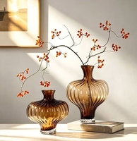 Vase à fleurs en verre en forme de citrouille rayé moderne de luxe RYLAVA, arrangement de fleurs séchées hydroponiques, décoration de mariage, décoration de table intérieure