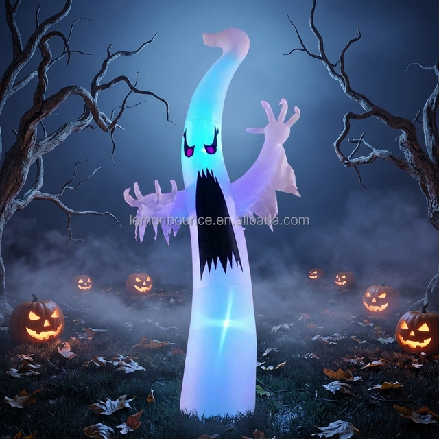 3.6m Giant Halloween Inflatable Decoration Spooky White Ghost Model with LED Color Changing Lights for Outdoor Yard Decoration
