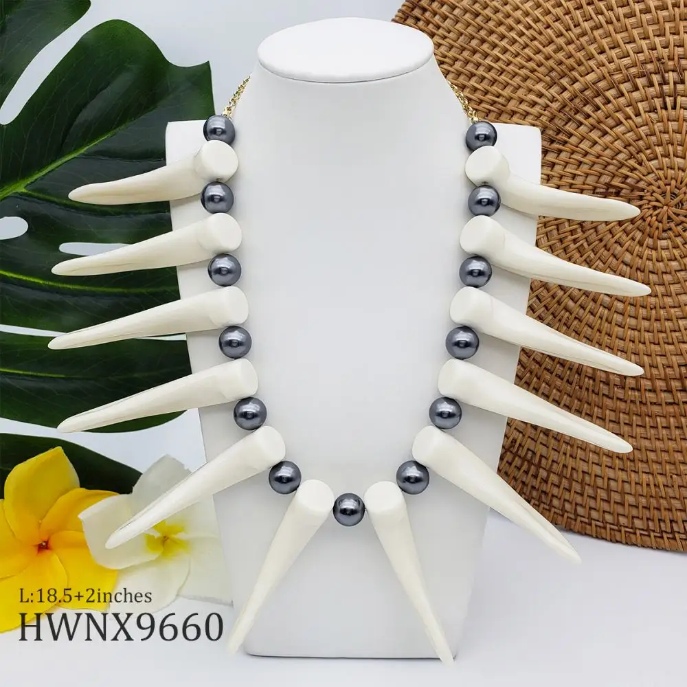 Hawaiian Jewelry Wholesale Acrylic Horn Big Pearl Chunky Necklace