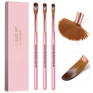3 Piezas # Pinceles de Uñas de Acrílico 8/10/14, Pincel Profesional de Madera <span class=keywords><strong>Rosa</strong></span> con Cristal para Extensión de Uñas, Herramientas de Manicura para Esculpido 3D - Product Image 2