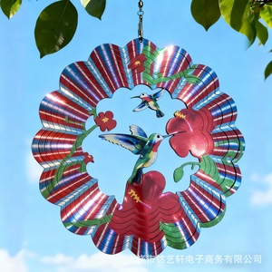 Carillon éolien rotatif transfrontalier Mandala 3D en métal pour extérieur, ornement de jardin suspendu, artisanat en fer - Product Image 3