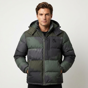 <b>Men's</b> Hooded <b>Top</b> Color Puffer Jacket With Zipper Winter Casual Thick Polyester Puffer jacket For <b>Man</b> - Product Image 1