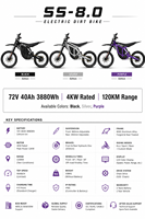 Moto électrique tout-terrain rapide 10000W 72V40AH pour course de motocross, haute vitesse, entrepôt US