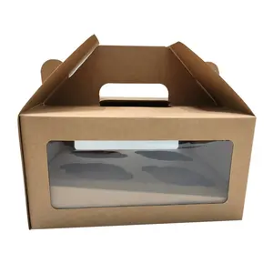 4 Löcher Natural Kraft Cupcake Two Sides Fenster box 4 ''Deep Muffin Bakery Donut Box mit Griff