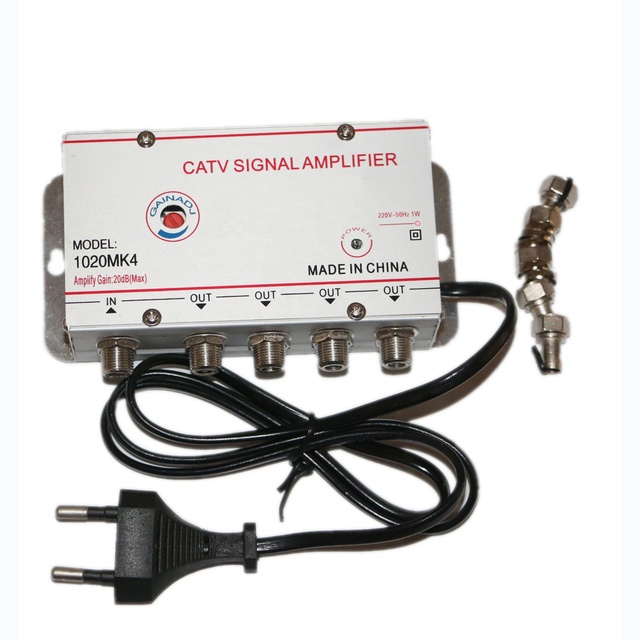 4-Way Port Europe Plug HDTV TV Antenna Signal Amplifier TV CATV Cable Booster Splitters 1020MK4 20dB
