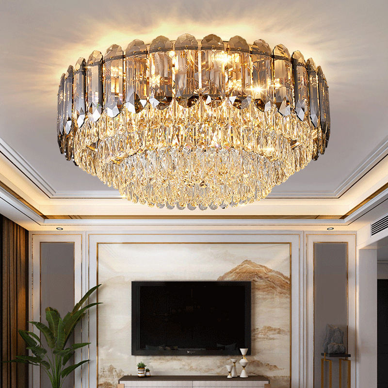 Whosale Luxury Nordic Chandelier Lamp Home Hotel Lobby Led Chrome Crystal Round Ceiling Light for Bedroom