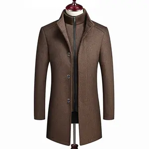 Wholesale checkered long coat men-Hot Sale Removable Waistcoat Double Collar Winter Mens Wool Long Coat
