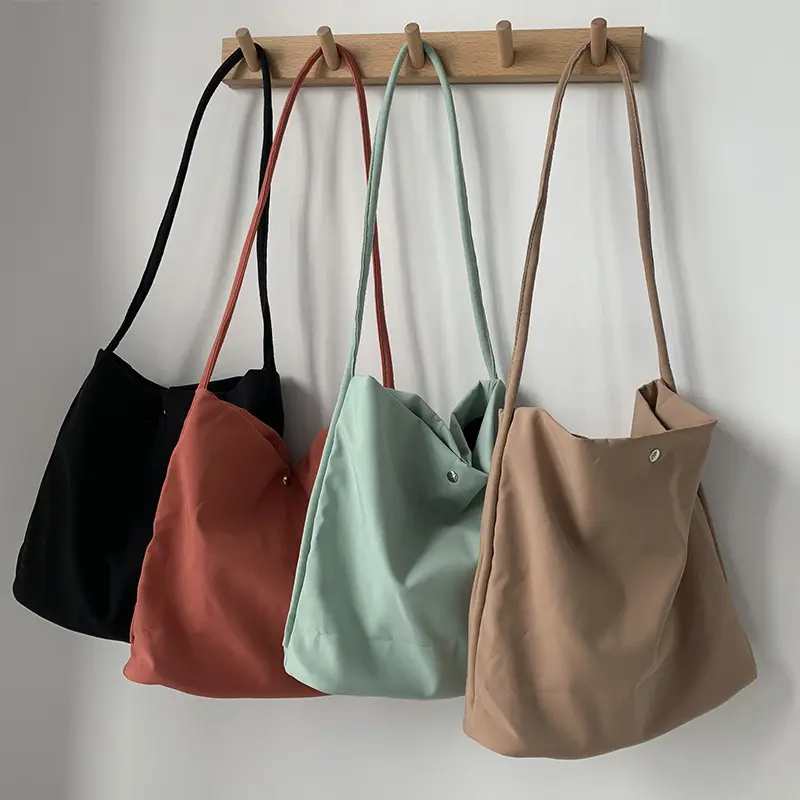 High Quality Candy Color Nylon Canvas Shoulder Bag Women Cotton Cloth Messenger Bag Large Eco Shopping Tote Bags Handbags