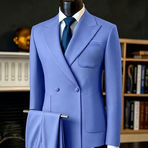 Traje de Lujo Azul Pétalo para Hombre 2026, Cruzado con Solapa de Pico, Corte Ajustado, Formal para Negocios, Boda, Novio, Fiesta de Graduación, Oficina - Product Image 1